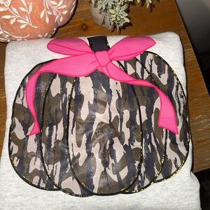 Camouflage Pumpkin Sweatshirt with Pink Bow